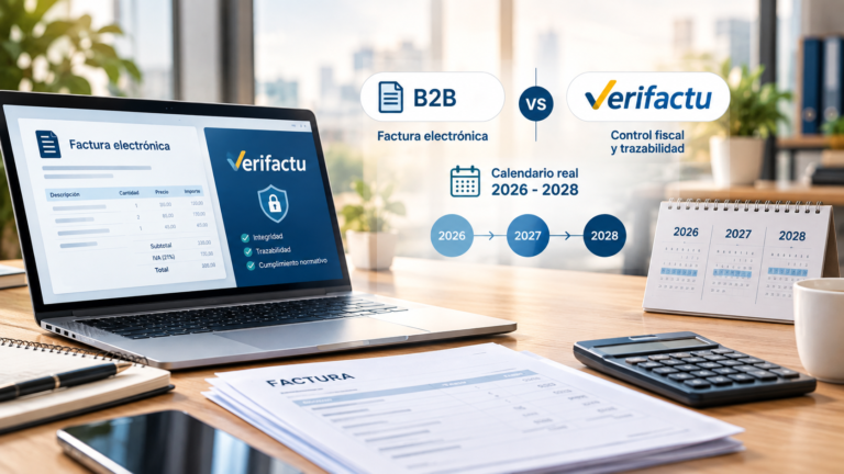 Factura electrónica B2B vs. Verifactu: diferencias y calendario real 2026-2028